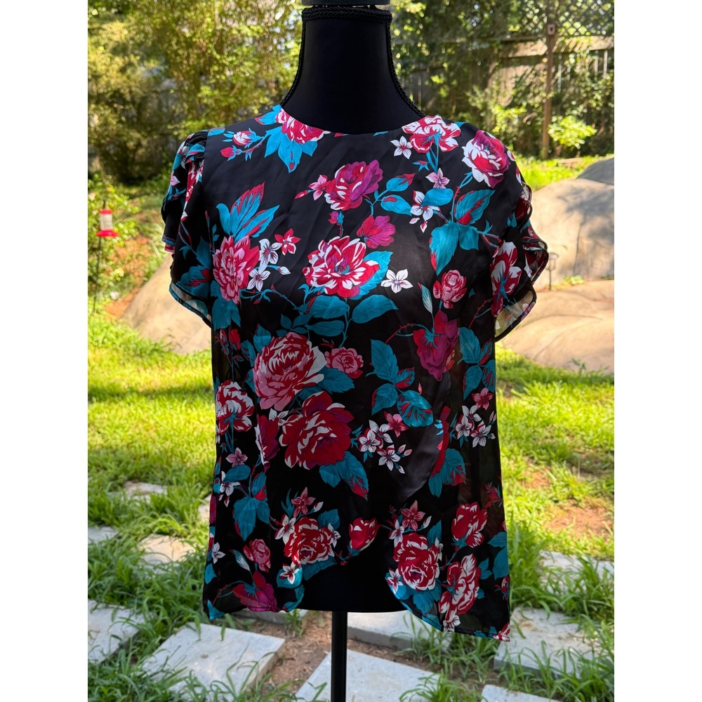 Urban Outfitters Reformed Flutter Sleeve Blouse Black Pink‎ M